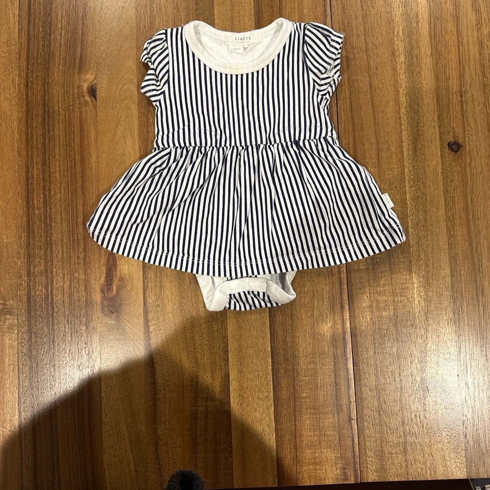 Firsts by Petit Lem Striped Baby Dress with Bodysuit
